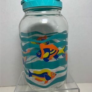 Vintage 1 gallon sun tea jar colorful sea fish glass beverage dispenser